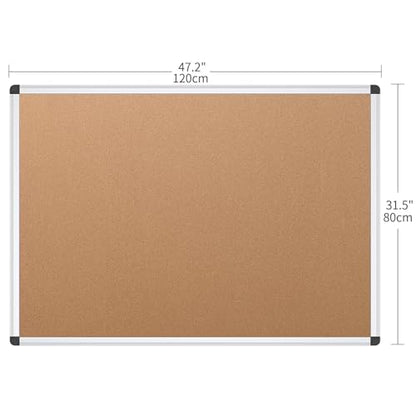 VIZ-PRO Cork Notice Board, 48 X 32 Inches, Cork Bulletin Board with Silver Aluminium Frame - size: 48" x 32"