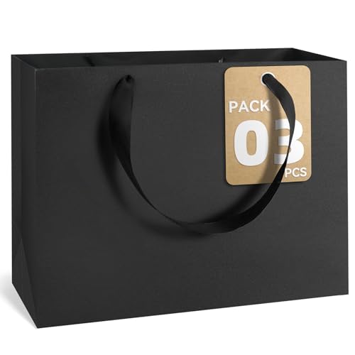 GEGIBOA Extra Large Gift Bags With Handles, 15x6x12 Inch Sturdy Kraft Paper Large Gift Bags, Bulk for Wedding, Party, Birthday, Easter, Fathers Day, Business and Shopping (Black-XL-3-pcs) - size: Black-XL-3-pcs