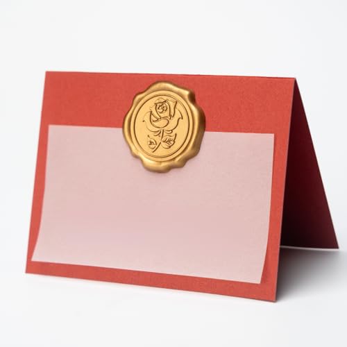 25 Pack Name Cards for Table Setting, Place Cards with Antique Gold Rose Wax Seal Sticker for Wedding, Table Tent Card Stock Handmade Decor for Party, Dinner, Home (Pearlized Wine Red) - color: Pearlized Wine Red
