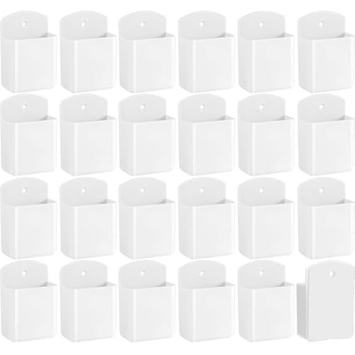 Leinuosen 24 Pcs Remote Control Holder Wall Mount Self Adhesive TV Controller Holder White TV Remote Organizer Wall Pen Organizer for Home Office School Storage Accessories - color: White