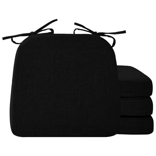 Ruqmuis Chair Cushions for Dining Chairs, 2" Thick Seat Cushions for Kitchen Chairs, D-Shaped Chair Pads with Washable Cover, Ties and Non Slip Backing, 17'' x 16'', Set of 4, Black - color: Black, size: 4 Count(Pack of 1)