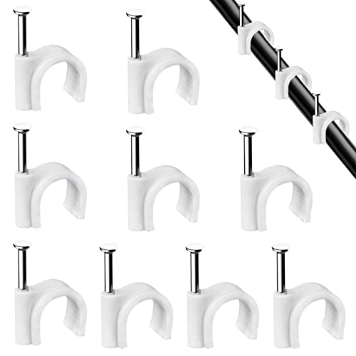 Abnii Cable Clips, 100 Pcs, 7mm, Wire Wall Clips with Steel Nails, Cable Management Organizer Clips, Cable Tacks Coax Holder Clips, RG6 RG59 CAT6 RJ45 Cable Cord Clips, White - color: White, size: 7mm-100pc
