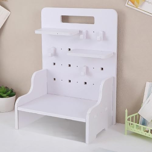 Wood Desk Pegboard Organizer, Desktop Peg Board with Hanger Hooks for Home and Office Supplies, Desktop Display Pegboard for Crafts, Keys and Small Items, Office Desk Accessories, White