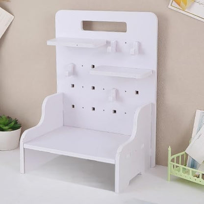Wood Desk Pegboard Organizer, Desktop Peg Board with Hanger Hooks for Home and Office Supplies, Desktop Display Pegboard for Crafts, Keys and Small Items, Office Desk Accessories, White