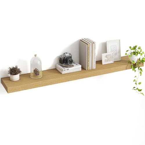 Acovy 48 Inch Floating Shelves, 8 Inch Deep Floating Shelves for Wall, Hanging Shelf with Invisible Brackets, Deep Shelves for Bathroom, Bedroom, Living Room, Oak, Set of 1 - color: Oak, size: 8"Wx48"L-1pc