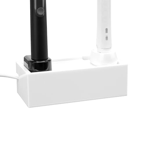 Linkidea Compact Bathroom Cable Organizer Box for Electric Toothbrush and Razor Chargers, Small Cord Hider Storage Case, Acrylic Countertop Wire Management (White)