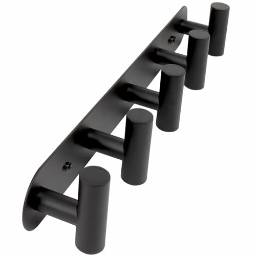 Coat Hook Rack, Wall Mounted Coat Rack with 5 Hooks, Heavy Duty Towel Hooks Rack Wall Hooks for Hanging Clothes Jacket, Stainless Steel Coat Hanger for Bathroom Entryway Mudroom(Matte Black) - color: Matte Black, size: 5 Hook