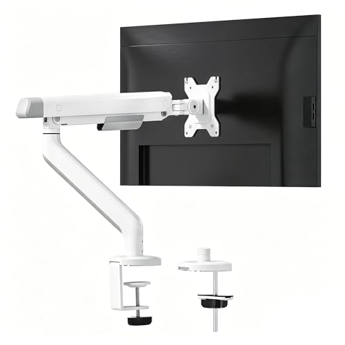 FlexiSpot Single Monitor Arm, Premium Aluminum Monitor Desk Mount Fits Screen up to 35 Inches 19.84 lbs, Fully Adjustable Monitor Stand with C-Clamp & Grommet Base for Home Office, White - color: White, size: MAX 35"/19.84 lbs