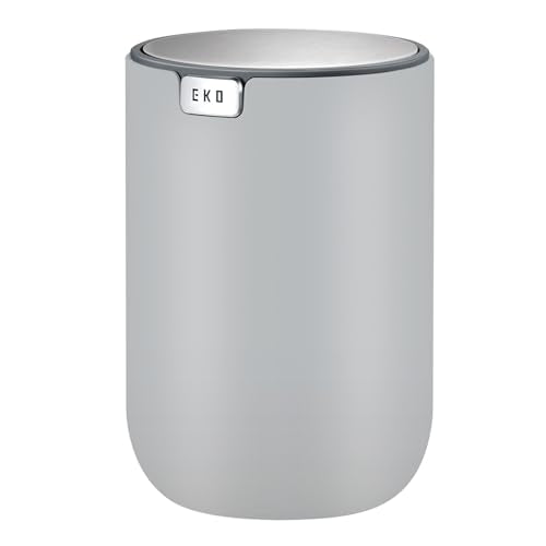 EKO Mini Desk Trash Can with Swing-Top Lid 0.4 Gallon Small Table Round Wastebasket for Office, Home, Car (Grey) - color: Grey, size: 1.5 Liters