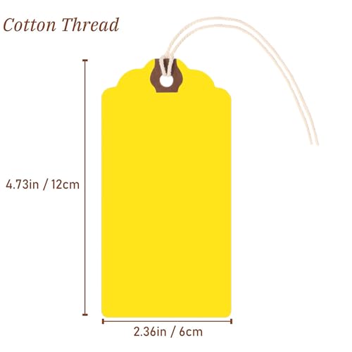 Outus 60 Pcs 4 3/4-in x 2 3/8-in Blank Large Paper Gift Tags with String and Reinforced Eyelet Wire Writable Price Tags Shipping Labels Inventory Labels(Yellow) - color: Yellow, size: Solid Style