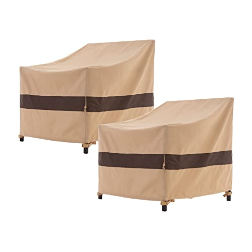 WJ-X3 Patio Chair Cover, Outdoor Lounge Cover, Heavy Duty, Waterproof Lawn Chair Covers, 36W x 40D x 36H, Beige/Coffee, 2-Pack - color: Beige & Coffee, size: 36W x 40D x 36H, 2-Pack, Lounge Chair