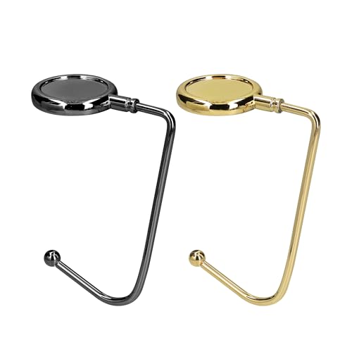 kwmobile Purse Hook for Table - Set of 2 Purse Holder - Handbag Hanger - Portable Bag Holder - Bag Hooks for Desk - Table Hook Dark Slate/Gold - color: Dark Slate / gold