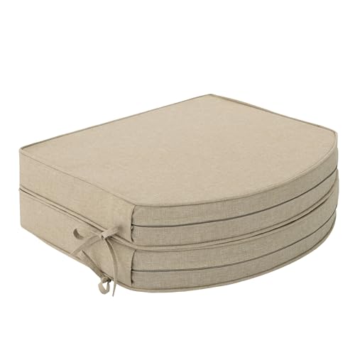 Outdoor Chair Cushions, Fade-Resistant & Water-Resistant, D Shaped Patio Furniture Seat Chair Pads Replacement with Ties, Non-Slip Bottom, Removable Cover, Set of 2, 18.5 x 16 Inch, Natural - color: Natural, size: 18.5" x 16" 2 Pack