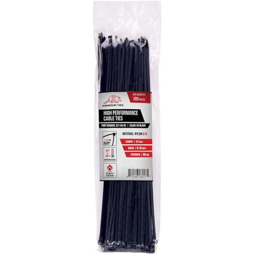 21-inch Black Zip Ties Heavy Duty UV Resistant Nylon Cable Ties, 50lb Tensile Strength, 100-Pack - Durable Wire Ties, Heavy Duty Tie Straps Indoor and Outdoor Cable Management Solution by ARMOUR TIES - size: 21 Inch