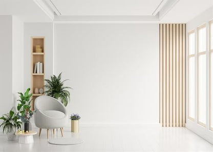 5x4ft Fabric Modern Interior Backdrop Minimalist Empty Room White Wall and Plants Decor Background Home Office Video Conference Zoom Background Photo Booth Studio Props - size: 5x4FT