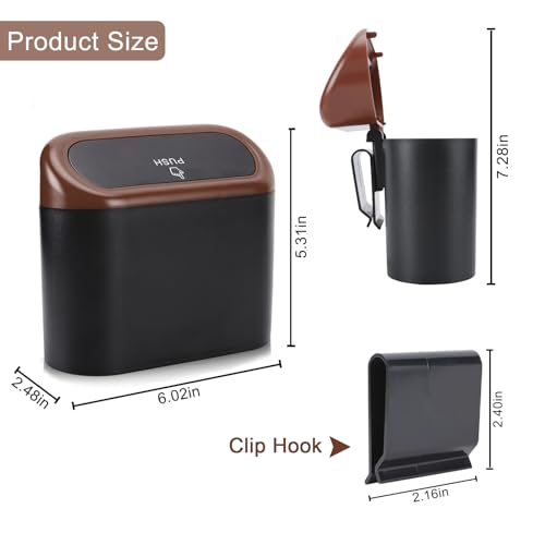 Accmor Car Trash Can with Lid, Leakproof Vehicle Trash Bin Auto Dustbin Organizer, Waterproof Mini Garbage Bin Trash Container with Garbage Bag for Automotive Car, Home, Office, Kitchen - color: Black/Brown Lid