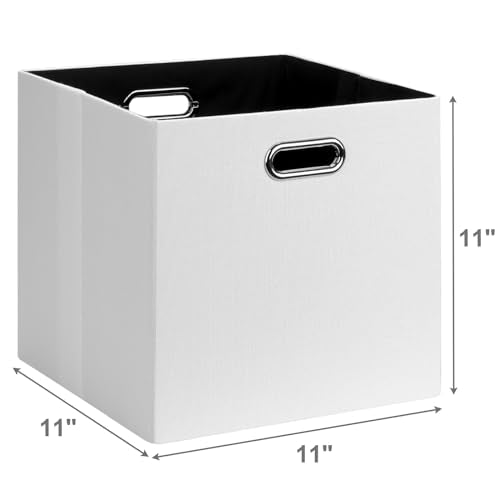 Posprica 11x11 Storage Cubes, Collapsible Storage Bins with Dual Handles, Fabric Foldable Storage Boxes Basket for Closet Shelf Cabinet Bookcase Organization, Set of 4, White - color: White, size: 11×11×11/4pcs