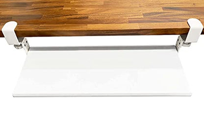 Stand Up Desk Store Large Clamp-On Retractable Adjustable Keyboard Tray | Improve Comfort While Increasing Desk Space - for Desktops Up to 1.5" Thick (33" W x 12.25" D) (White) (Large)