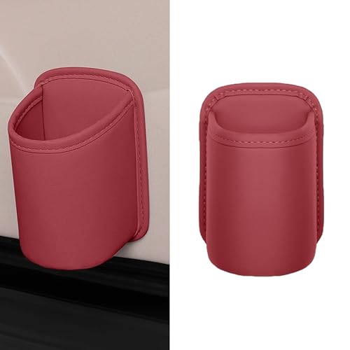 Car Door Cup Holder, Leather Clip On Backseat Pocket Beverage Holder, Waterproof Scratch-Resistant Vehicle Window Cup Holder, Multifunctional Storage for Water Cup Phone Change (Red) - color: Red