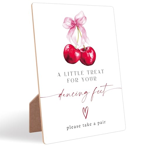 Cherry Wedding Signs for Reception, Pink Bow A Little Treat Sign, Berry Wooden Wedding Signs with Stand, Pink Bow Theme Bridal Shower Decorations, Bridal Shower Party Supplies for Reception, 10 - color: Cheery10