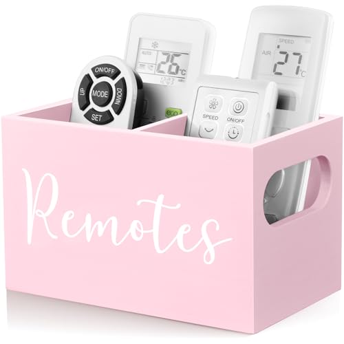 DRASTAR Remote Holder and Organizer - TV Remote Caddy for Table, Wooden Storage Organizer with Pink Accessories - color: Pink, size: 2 Slots