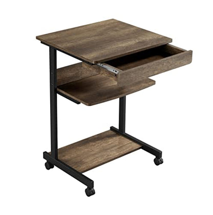Yaheetech Small Rolling Computer Desk with Storage Drawer, Rolling Home Office Computer Desk with Keyboard Tray, Laptop Desk with Wheels and Drawer, Taupe Wood - color: Taupe Wood