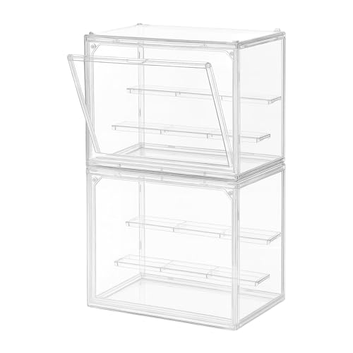 2-Pack Acrylic Display Case for Collectibles, Modular 3-Tier Clear Display Box with Magnetic Door, Stackable Figure Cabinet for Blind Box, Mini Figures, Vinyl Figures & 1:24 Diecast Cars - size: Medium