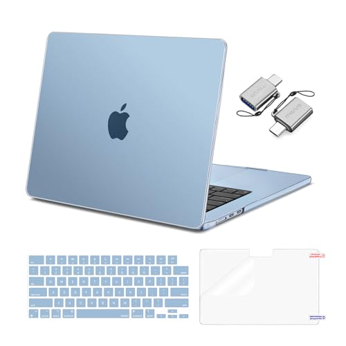 MOSISO Compatible with MacBook Air 15 inch Case M5 2026 M4 2025 M3 M2 2024 2023 A3448 A3241 A3114 A2941, Hard Shell&Keyboard Cover&Screen Film&Type C, Great for Study Travel Work, Sky Blue - color: Sky Blue