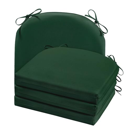 Cozyide Outdoor Chair Cushions, Waterproof Patio Seat Cushions with Adjustable Straps, Round Corner Patio Chair Cushions for Garden, Dark Green, 17x16x2 Inch (Pack of 4) - color: Dark Green, size: 17x16x2 Inch (Pack of 4)