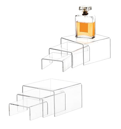 Jusalpha 6 -Piece Strong Clear Acrylic Rectangular Riser for Retail, Shelf Showcase Fixtures for Jewelry, Display Stand for Amiibo Funko POP Figures, Cupcakes, Food Display 5'' 4'' 3''(2)… - size: Large, 2 Sets