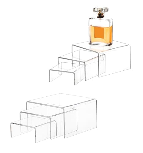 Jusalpha 6 -Piece Strong Clear Acrylic Rectangular Riser for Retail, Shelf Showcase Fixtures for Jewelry, Display Stand for Amiibo Funko POP Figures, Cupcakes, Food Display 5'' 4'' 3''(2)… - size: Large, 2 Sets