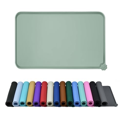 Reopet Silicone Pet Feeding Mat - Waterproof & Non-Slip Dog Cat Placemat | High Raised Edges Prevent Food & Water Spills to Protect Floors, Easy to Clean, Fit for Dog Cat Bowls - color: Agate Green, size: 24" x 16"