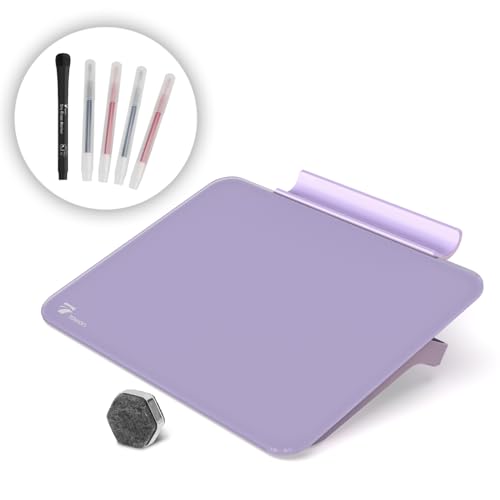 TOWON Small Glass Dry Erase Board, Desk White Board with Standing, Mini Whiteboard Easel Pad Set, Stenography Artifact for Office, Home and School Supplies, 8 x 6 Inches, Purple - color: Purple