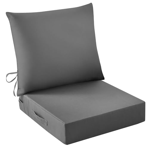 IASEAHK Outdoor Seat Cushion Set, Waterproof & Fade Resistant Patio Chair Cushions, Outdoors Cushion for Patio Furniture, 24 x 24 x 5.75 Inch, Outdoor Couch Cushions with Handle and Ties, Dark Grey - color: Dark Grey, size: 24*24+5.75/25*22.5