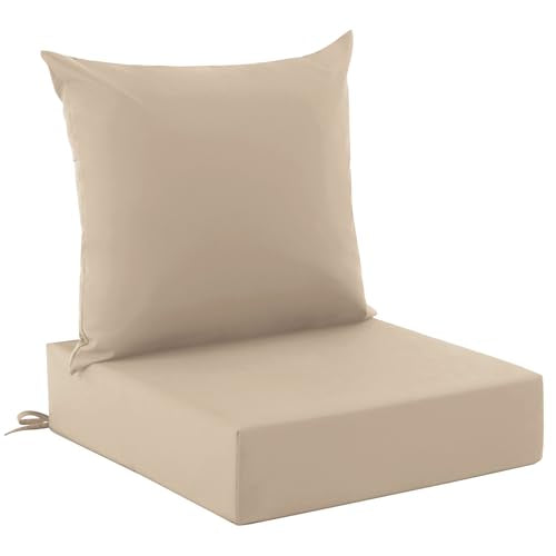 Outdoor Cushions for Patio Furniture, Outdoor Seat Cushion Set 24 x 24 x 4 Inch, Waterproof & Fade Resistant Outdoor Chair Cushions, Deep Seat Patio Cushion with Removable Cover, Beige - color: Beige, size: 24*24+4/25*22.5"