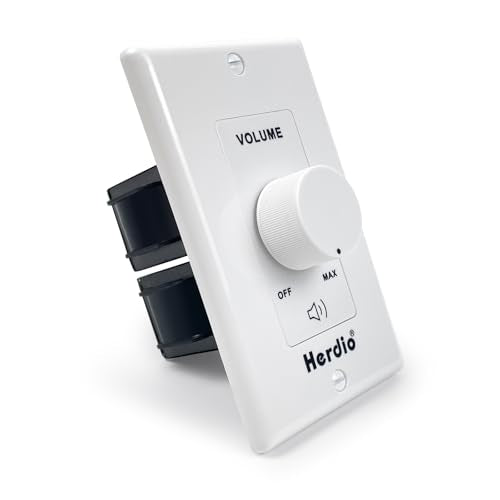 Herdio 100W Volume Control Knob for Speakers, Flush in Wall Volume Controller with 3 Independent Plate, Precise Sound Adjustment with 12-Position, Wide Compatibility for Home Audio Volume Adjustment