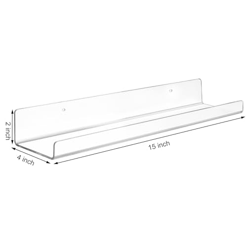 Dezzer 6 Pack Acrylic Shelves for Wall, 15" Clear Acrylic Floating Shelves for Bathroom Bedroom, Invisible Bookshelf Wall Ledge Storage Shelf Books Perfume Toys Action Figure Display Shelves - style: 15 inch 6-pack