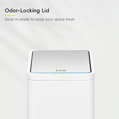 EKO Slim Small Bathroom Trash Can with Lid, Stainless Steel Small Garbage Can with Removable Inner Bucket, 6L / 1.6 Gal, Step On Trash Bin (White) - color: White, size: 6L
