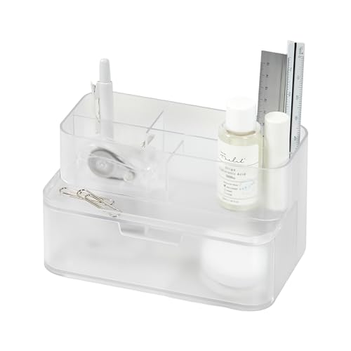 BLUE GINKGO Compact Desk Organizer – Small 5-Compartment, Half Drawer Storage – Pen Holder, Stationery Organizer for Desktop, Vanity, Shelf (Made in Korea, Transperent) - color: TRANSPARENT, size: Compact