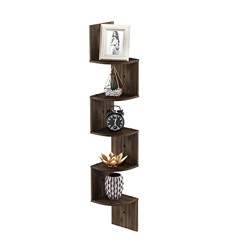 Furinno Rossi Wall Mount Floating Corner Shelf, 5-Tier Radial, Columbia Walnut - color: Columbia Walnut