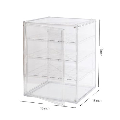 BOHOIDEE 3X-Large 4 Tiers 17.7"X13"X13" Acrylic Display Case with 3 Division Boards, Clear Organizer Box Plastic Holder with Magnetic Door for Handbags, Purses, Boots, Figures, Book - size: 3X-Large