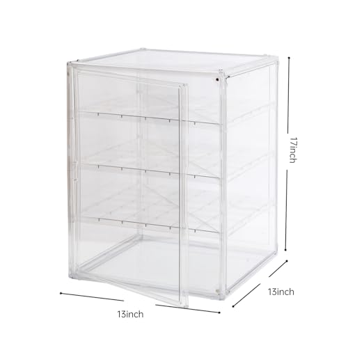 BOHOIDEE 3X-Large 4 Tiers 17.7"X13"X13" Acrylic Display Case with 3 Division Boards, Clear Organizer Box Plastic Holder with Magnetic Door for Handbags, Purses, Boots, Figures, Book - size: 3X-Large