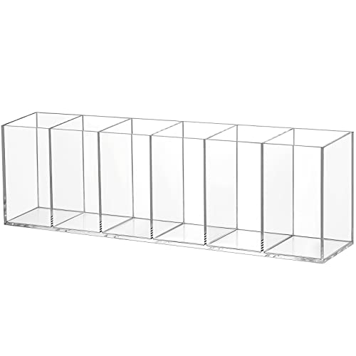 Jetec Acrylic Pen Holder 6 Compartments Makeup Brush Stationery Organizer Pencil Holder for Desk Accessories, Cosmetic Brushes, Dorm, Home, Bathroom, Kitchen, Office Supplies(Clear) - color: Clear