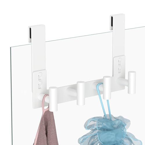 PMMASTO No-Drill Extra Long Shower Hooks, Fits 3/8" Thick Door, Heavy Duty Stainless Steel Towel Hooks for Frameless Glass Shower Door, Holds Bathrobe Towel (White, 4 T-Hooks) - color: White, size: 7.5 Inch-4 T-Hooks, Fits 3/8" Thick Door