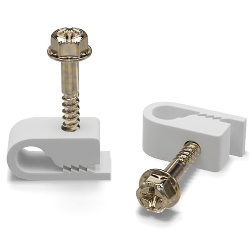 THE CIMPLE CO Single Cable Clips with Screws - 1/4 Inch Coaxial Cable Clamps Outdoor - Exterior Cord Management for Coax, CAT Ethernet, Electrical Wire - Screw Clamps for Wires - 10 PCS, White - size: 10 Pack