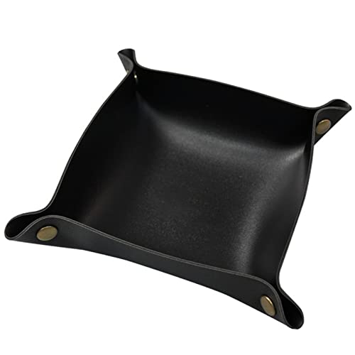 Valet Tray, Leather Tray, Small Catchall Tray, Foldable Jewelry Travel Organizer, Suitable for Travel, Storage, Nightstand, Home or Office (Black-S) - color: Black