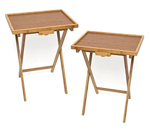 Lipper International Bamboo Wood Lipped Folding Snack Table Trays for Kitchen, Home, Office and Playroom, Set of 2