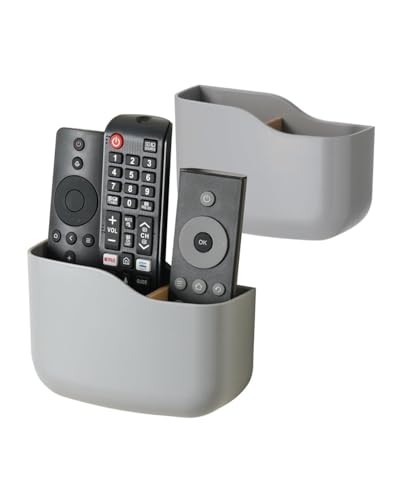 LINFIDITE 2 Pack TV Remote Holder Wall Mount Remote Control Holder for Bed Universal Bedside Wall Remote Holder Caddy Organizer Hole-Free Remote Control Holder (For 2 Or 3 Remote Controls–Gray - color: Gray, size: 2Pack