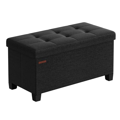 SONGMICS Storage Ottoman Bench, Foldable Foot Rest with Legs, 15 x 30 x 15.2 Inches, End of Bed Bench, Storage Chest, Load up to 660 lb, for Living Room, Bedroom, Entryway, Ink Black ULSF016B01 - color: Ink Black, size: 15"D x 30"W x 15.7"H