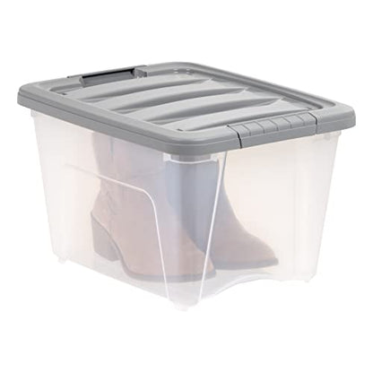 Amazon Basics Plastic Storage Containers with Secure Latching Lids, Stackable Organization Bins, Clear/Grey, 19 Quart, Set of 6 - size: 19 Qt. - 6 Pack